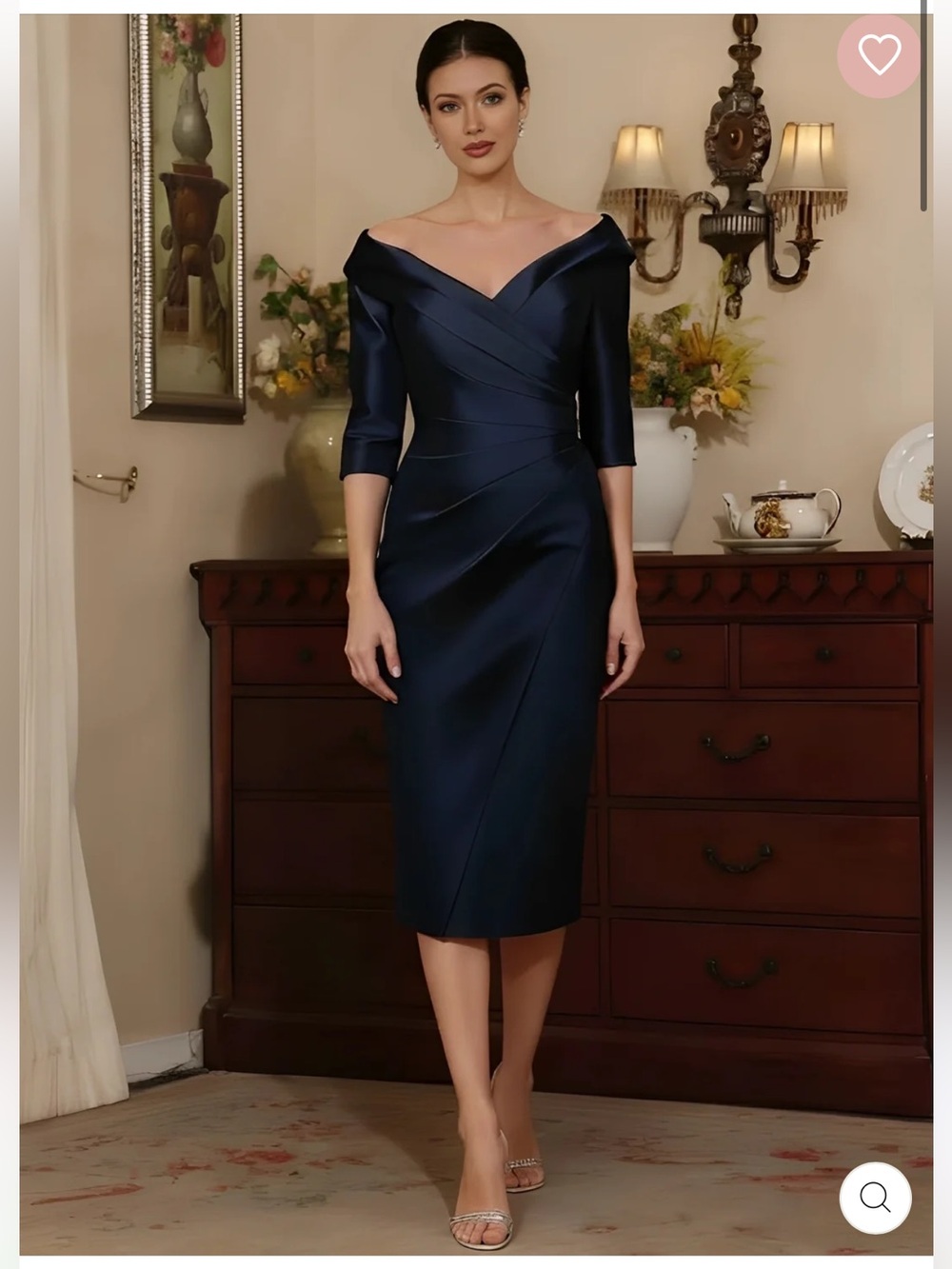 Elegant Off-Shoulder Midi Dress in Navy